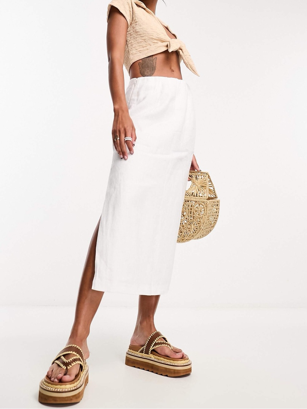 Abercrombie & Fitch The Linen Collection White Midi Skirt 100% Linen Size M
